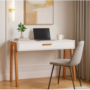 Mesa Escrivaninha Aparador Pés Madeira Quarto Estudo 90x40 Branco