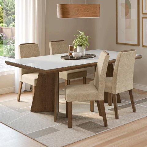 Conjunto Sala de Jantar Tampo de Vidro 4 Cadeiras Rustic/Branco/Imperial Todi Madesa