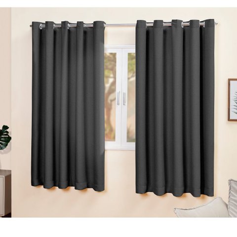 Cortina para Sala Blackout Tecido com Eliós Cromado 2.00m x1.30m Moderna:Preto