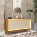 Ver imagem 1 de Aparador Buffet Sala Requinte 4 Portas com Led com Pés de Madeira Naturale com Offwhite - Rede Móvei