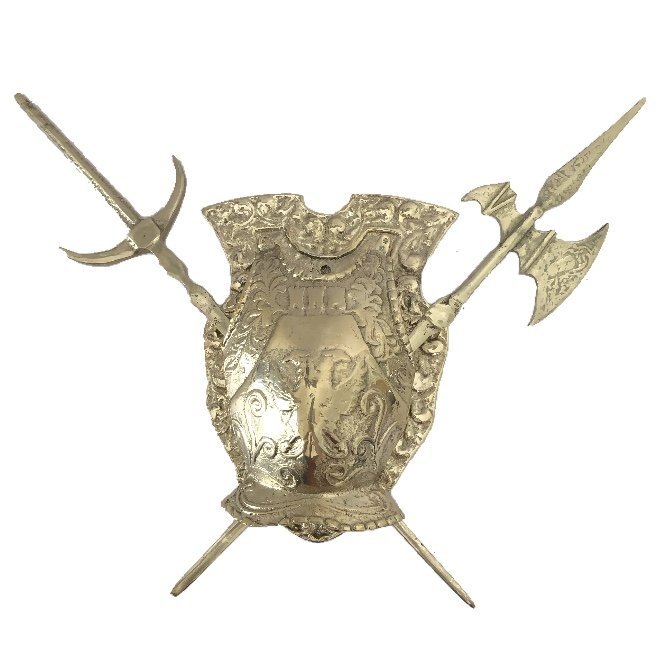 Armadura Medieval Machado Espada Bronze Parede Decoração