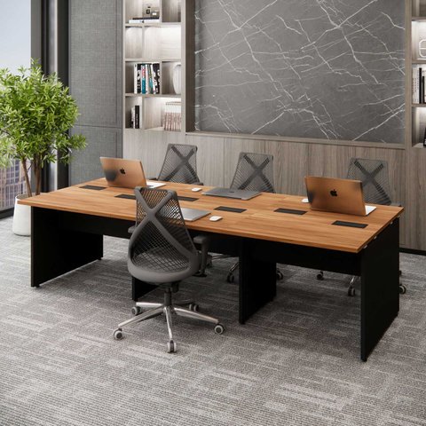 Mesa de Trabalho Escritório para 6 Pessoas 2,70m Nogal F5