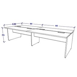 Mesa de Trabalho Escritório para 6 Pessoas 2,70m Nogal F5 Cor:nogal com Preto - 3