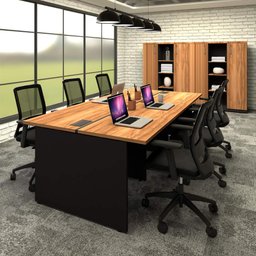 Mesa de Trabalho Escritório para 6 Pessoas 2,70m Nogal F5 Cor:nogal com Preto - 1