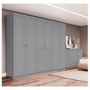 Ver imagem 6 de Cômoda e Guarda Roupa Casal 6 Portas Americano Cinza – Henn