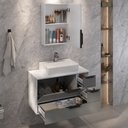 Ver imagem 3 de Conjunto Gabinete Banheiro Yaris 80cm (gabinete + Cuba + Espelheira +tampo Vidro) Branco / Cinza