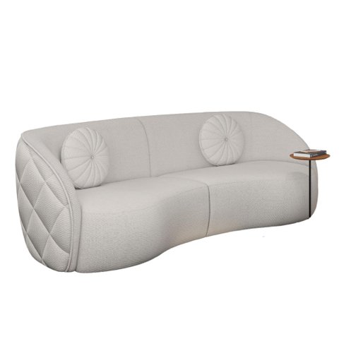 Sofá Curvo Euphoria em Bouclé Branco Luxuoso com Almofadas