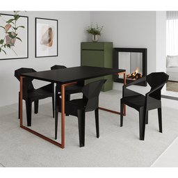 Mesa Jantar Retangular Industrial Manchester Preta Base Cobre com 4 Cadeiras Pretas Diamond - 1