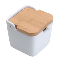 Saleiro em Cerâmica Tradicional Tampa Bambu e Colher 10,5cm - 1