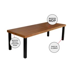 Mesa de Jantar Industrial Retangular Madeira Rústica 2m Arlete Base Alumínio - Castanho - 3
