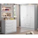 Ver imagem 1 de Jogo de Quarto Infantil Elisa Branco Guarda Roupa e Cômoda 100% MDF - Phoenix Baby