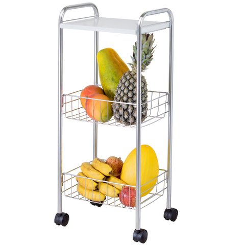 Fruteira Retangular com Rodas e Tampo de Madeira - Cód 08046