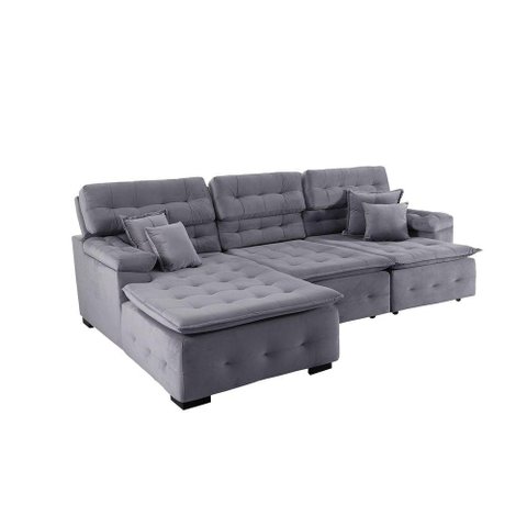 Sofá Orlando 2.80x1.70m com Chaise, Retrátil e Reclinável - Chumbo