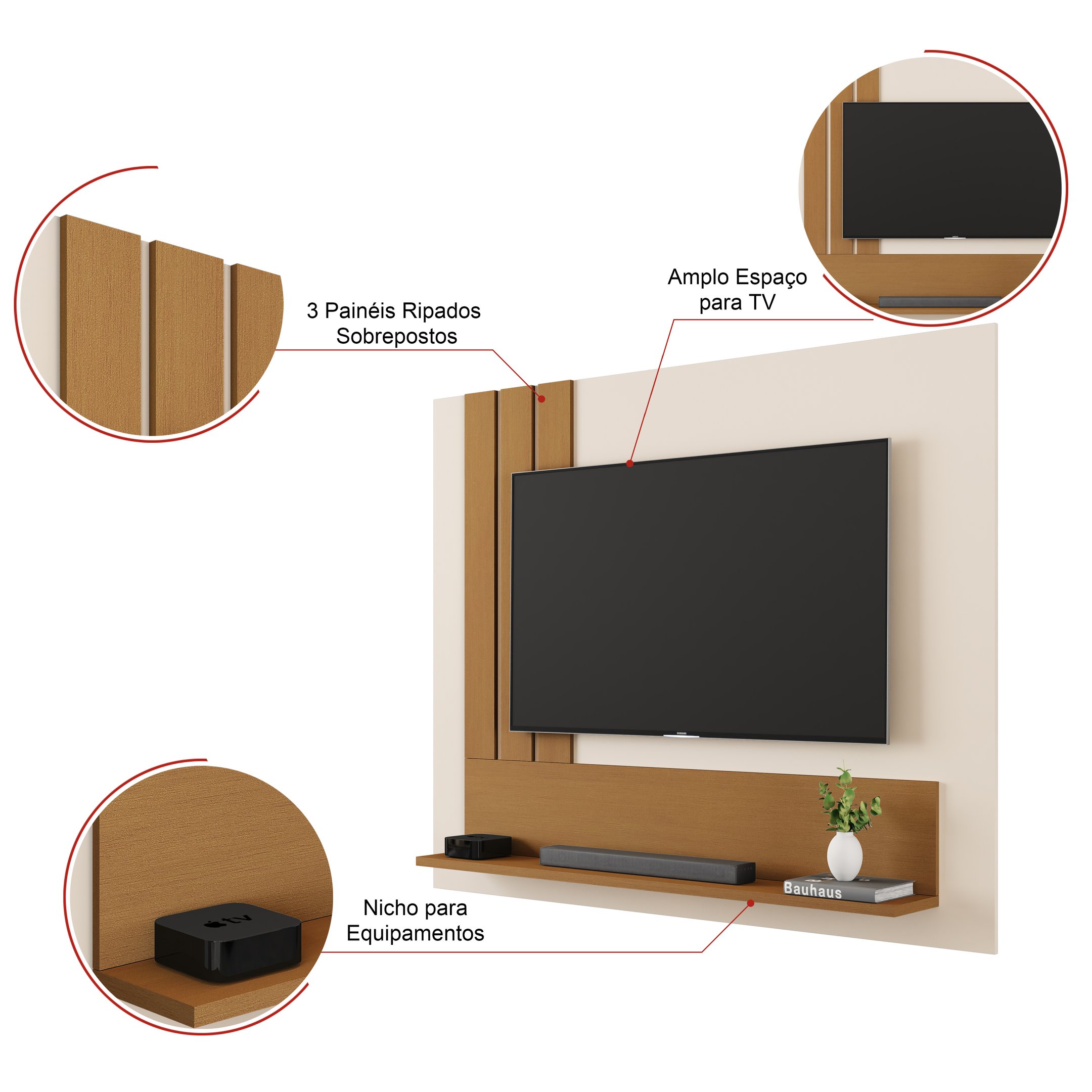 Painel para Tv até 43 Polegadas 1 Prateleira Jb 5119 Luxo Perola/nature - 3