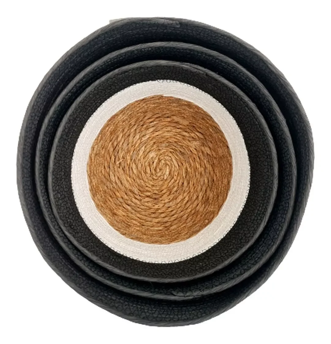 Ver imagem 2 de Jogo 3 Cestos Fibra Natural Preto e Branco Multiuso
