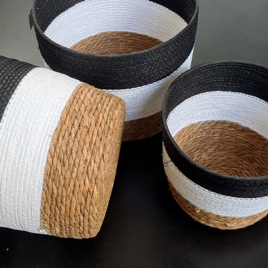 Ver imagem 6 de Jogo 3 Cestos Fibra Natural Preto e Branco Multiuso