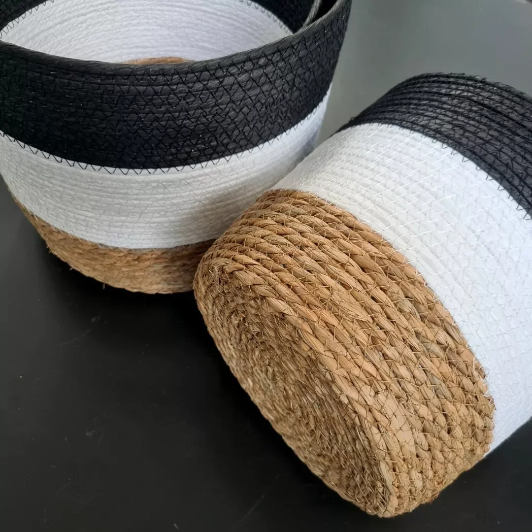 Ver imagem 3 de Jogo 3 Cestos Fibra Natural Preto e Branco Multiuso