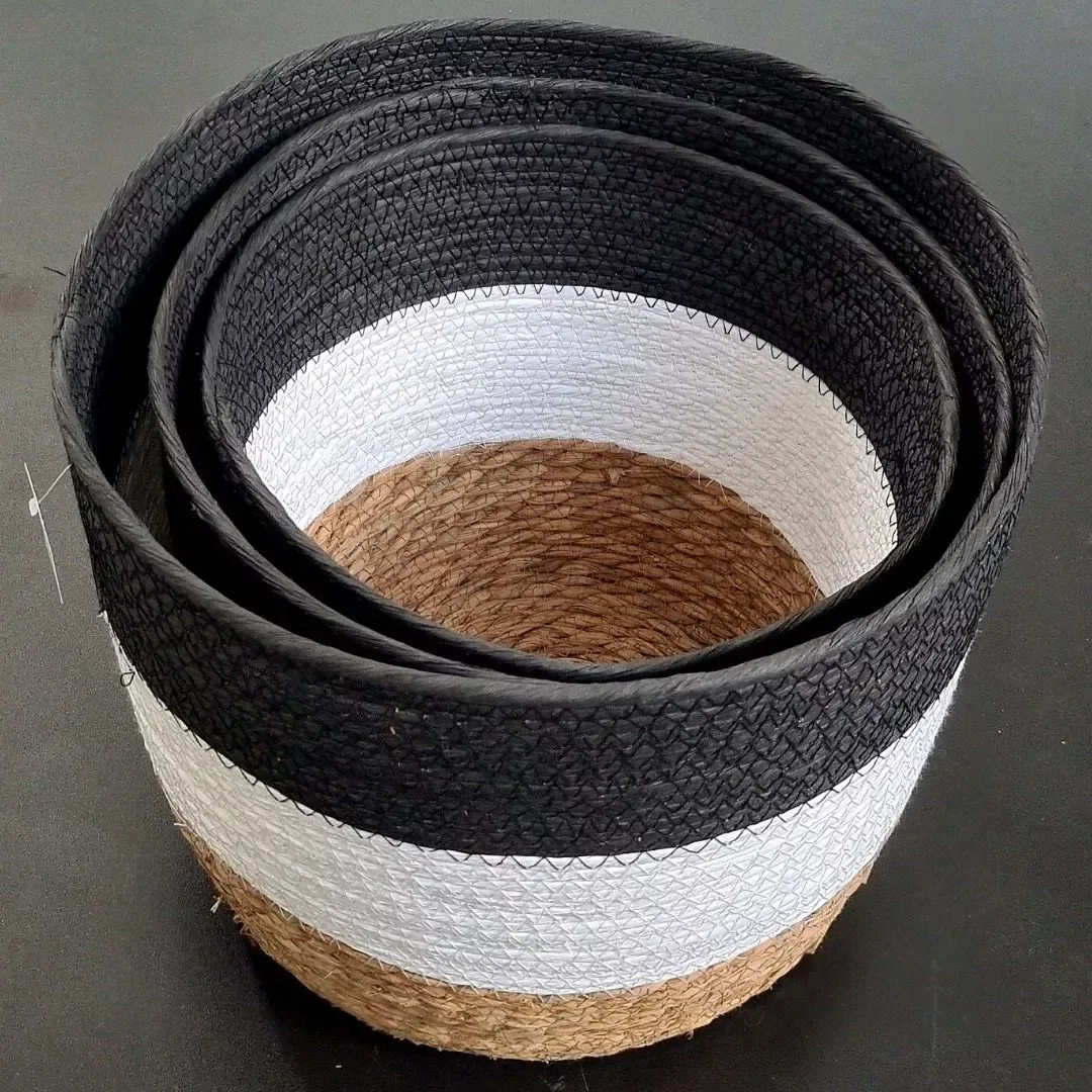 Ver imagem 5 de Jogo 3 Cestos Fibra Natural Preto e Branco Multiuso