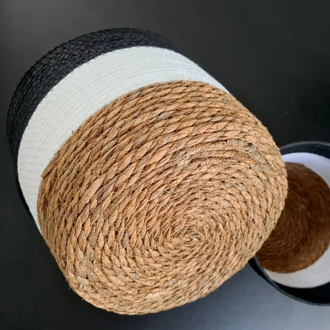 Ver imagem 4 de Jogo 3 Cestos Fibra Natural Preto e Branco Multiuso