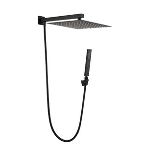 Kit Ducha Chuveiro Gás Solar 20 X 20 Slim com Desviador - Quadrada - Black Preto
