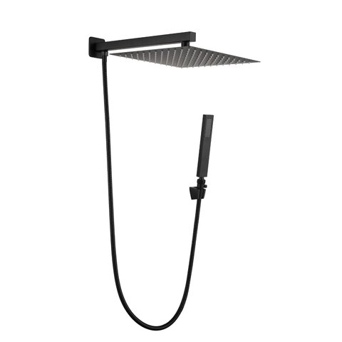 Kit Ducha Chuveiro Gás Solar 20 X 20 Slim com Desviador - Quadrada - Black Preto