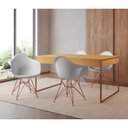 Ver imagem 1 de Mesa Jantar Industrial Filadélfia Canela 137x90cm com 4 Poltronas Eames Eiffel Brancas Base Cobre