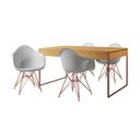 Ver imagem 2 de Mesa Jantar Industrial Filadélfia Canela 137x90cm com 4 Poltronas Eames Eiffel Brancas Base Cobre