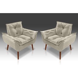 Kit 2 Poltronas Decorativa Opala Suede Bege  - 1