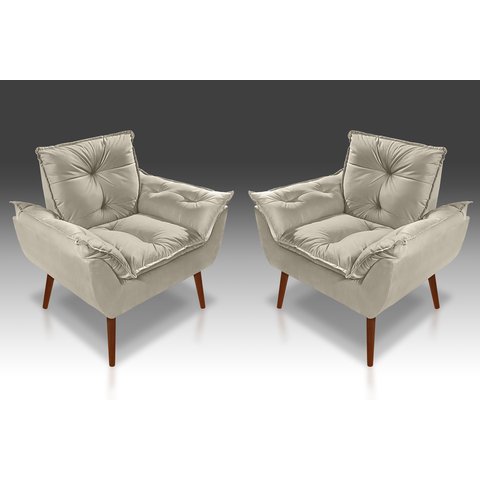 Kit 2 Poltronas Decorativa Opala Suede Bege 