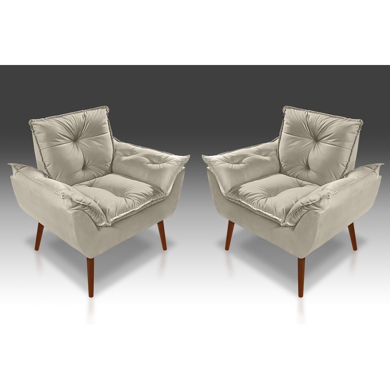 Kit 2 Poltronas Decorativa Opala Suede Bege 