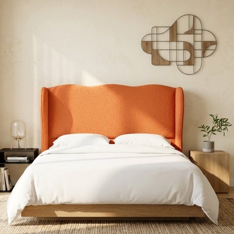 Cabeceira Cama Box Queen Size 160cm Aurora Orgânica Estofada Boucle com Sapatas Plásticas Linha Prem