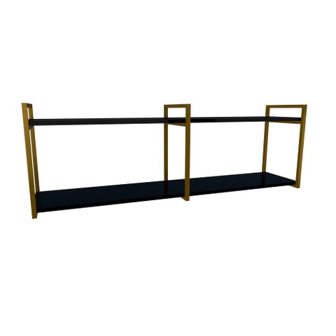 Nicho Industrial 2 Prateleiras Grécia Ferro Dourado Tampo Preto 100cm