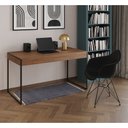 Ver imagem 1 de Escrivaninha Industrial Office Estudo Malta Amêndoa 137x53cm com 1 Poltrona Preta Eames Eiffel Base