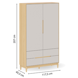 Berço Cômoda e Guarda Roupa para Quarto Infantil Quater Linha Tomi Cinza com Carvalho - 3