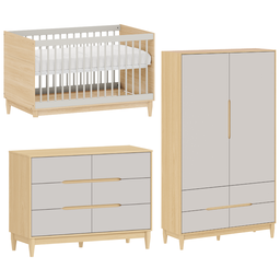 Berço Cômoda e Guarda Roupa para Quarto Infantil Quater Linha Tomi Cinza com Carvalho - 1