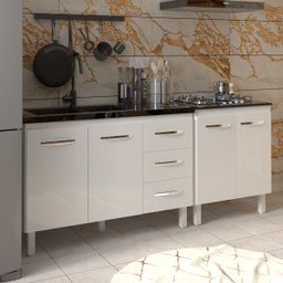 Armário Cozinha Gabinete Pia de 120 Cm Bruna e Balcão Fran para Cooktop 4 Bocas Branco - 3
