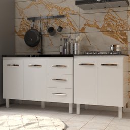 Armário Cozinha Gabinete Pia de 120 Cm Bruna e Balcão Fran para Cooktop 4 Bocas Branco - 2