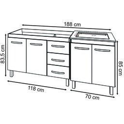 Armário Cozinha Gabinete Pia de 120 Cm Bruna e Balcão Fran para Cooktop 4 Bocas Branco - 6
