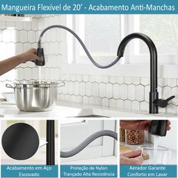 Torneira de Cozinha com Ducha Extensível Giro do Corpo 360° e Misturador de Água Quente e Fria - 3