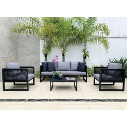 Jogo de Sofá Belga 2 Poltronas Corda Náutica para Sala Área Externa Jardim Pergolado Piscina - 4