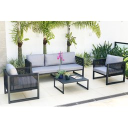 Jogo de Sofá Belga 2 Poltronas Corda Náutica para Sala Área Externa Jardim Pergolado Piscina - 5