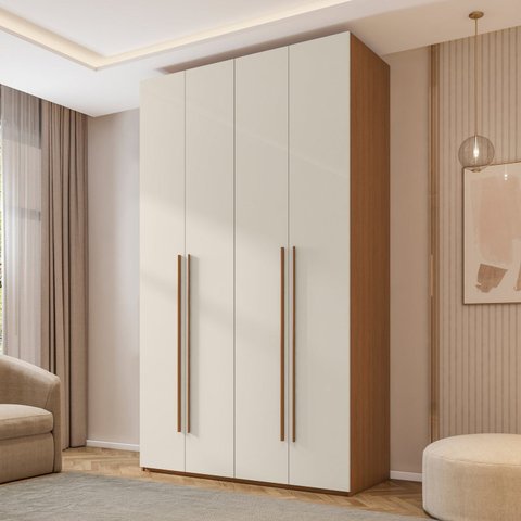 Guarda Roupa 4 Portas 3 Gavetas Linha Brasil Freijó com Off White Yescasa