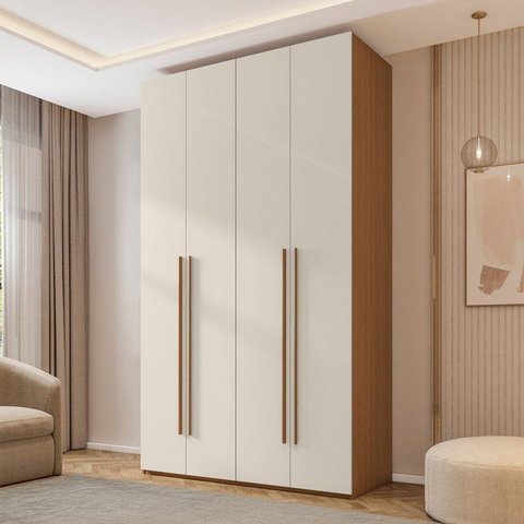 Guarda Roupa 4 Portas 3 Gavetas Linha Brasil Freijó com Off White Yescasa