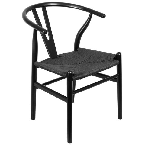Cadeira Wishbone com Assento em Rattan Natural:madeira Ébano