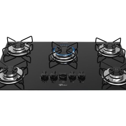 Cooktop a Gás Fischer 5 Bocas Fit Line Trempe Esmaltada Aramado