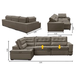 Sofá de Canto Retrátil e Reclinável com Molas 3,00x2,00 Esq Virginia Suede Capucino Adonai - 5