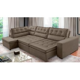 Sofá de Canto Retrátil e Reclinável com Molas 3,00x2,00 Esq Virginia Suede Capucino Adonai - 1