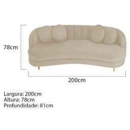 Sofá Curvo 3 Lugares Orgânico Sala Recepção Escritório Decorativo Luxo Panamá 200cm Bouclé Bege - 3