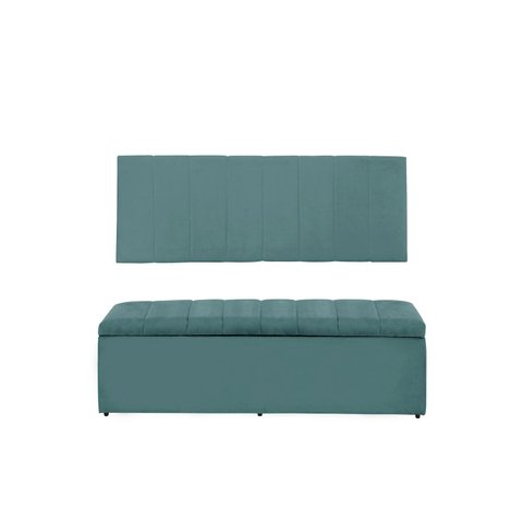 Kit Cabeceira e Calçadeira Vitoria 100 cm Suede Azul Tiffany