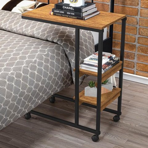 Mesa de Apoio para Cama Alila Preto Canela Industrial